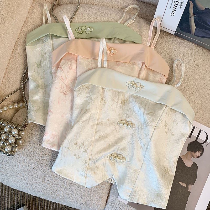 Rompi suspender kecil kancing gadis seksi wanita atasan pendek terangsang murni