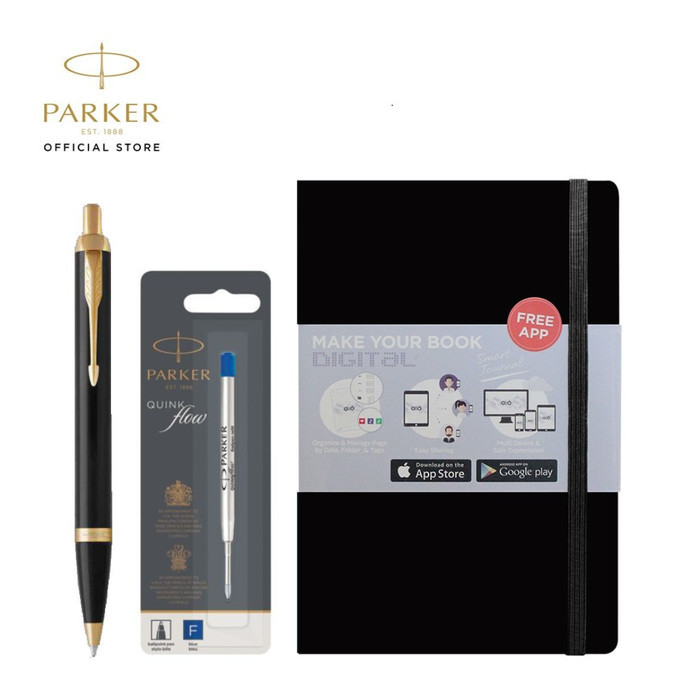 

Ready SPECIAL PACKAGE - IM Black Gold Trim Pen, Refill Blue, O2O Journal