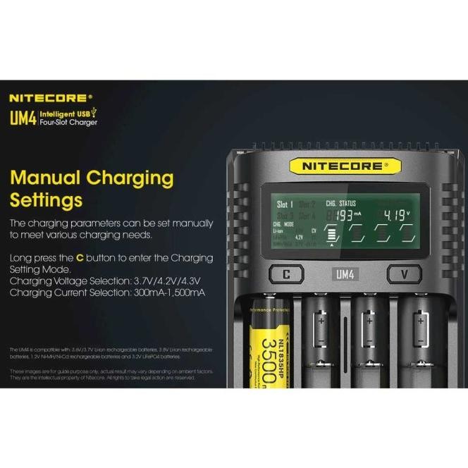 Nitecore Um4 Intelligent Battery Charger 18650 Aa Aaa 26650 4 Slot