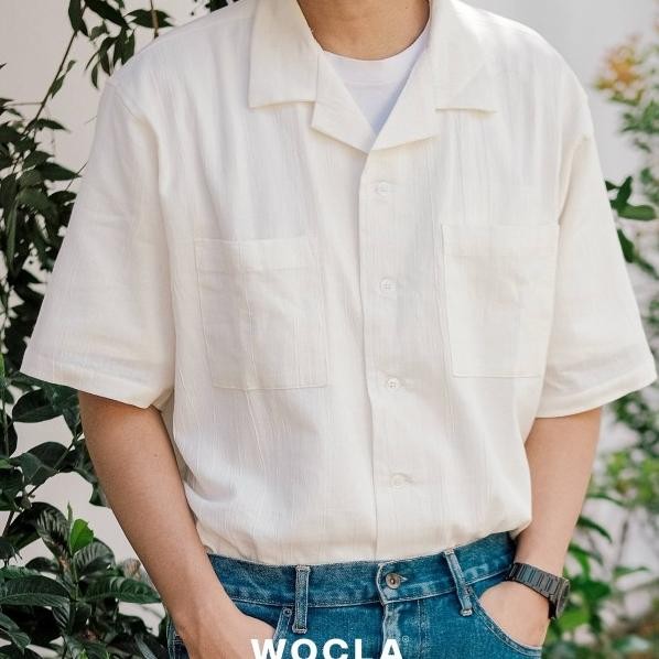 Kemaja Linen Bowling Crinkle / Kemeja Linen Pria / Kemeja Pria