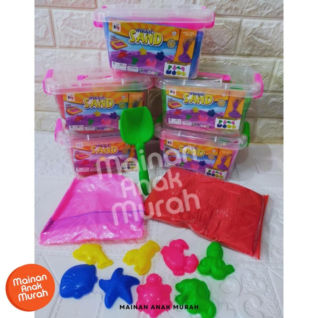 Racun Shopee Paket Pasir Ajaib Set Magic Sand 1 Kg / Cetakan Sekop Alas Balon Full Set Mainan Edukas