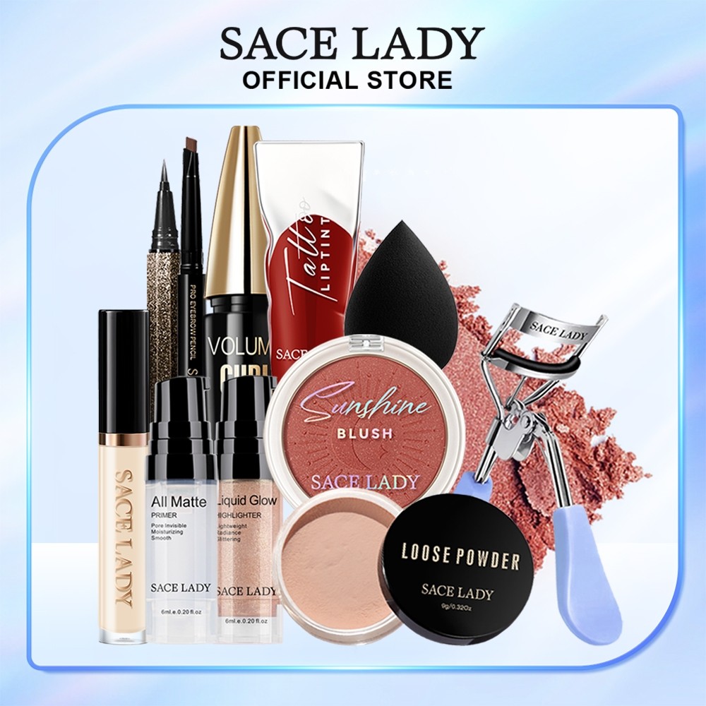 SACE LADY Set Kecantikan Rias Wajah Matte Lipstik Tahan Air Maskara Cakupan Penuh Menyembunyikan Mat