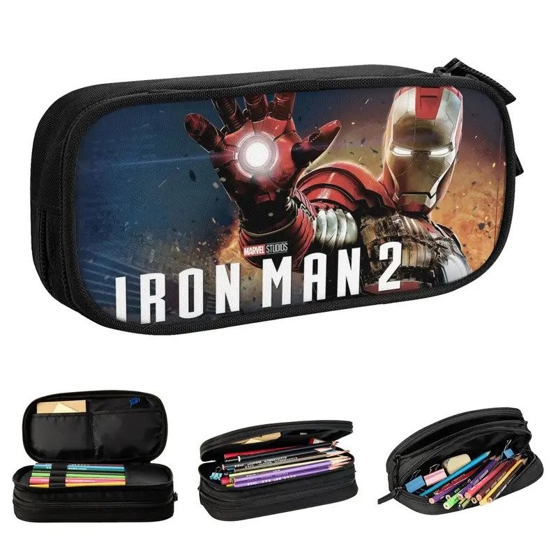 

Iron Man Cartoon Pen Box Double Layer Large-capacity Kids American Anime Pencil Bag Birthday Gift PNXR
