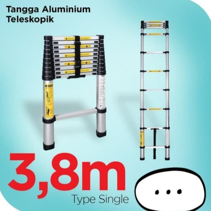 Tangga Teleskopik 3,8 Meter Singel Tangga Lipat Teleskopik Alumunium
