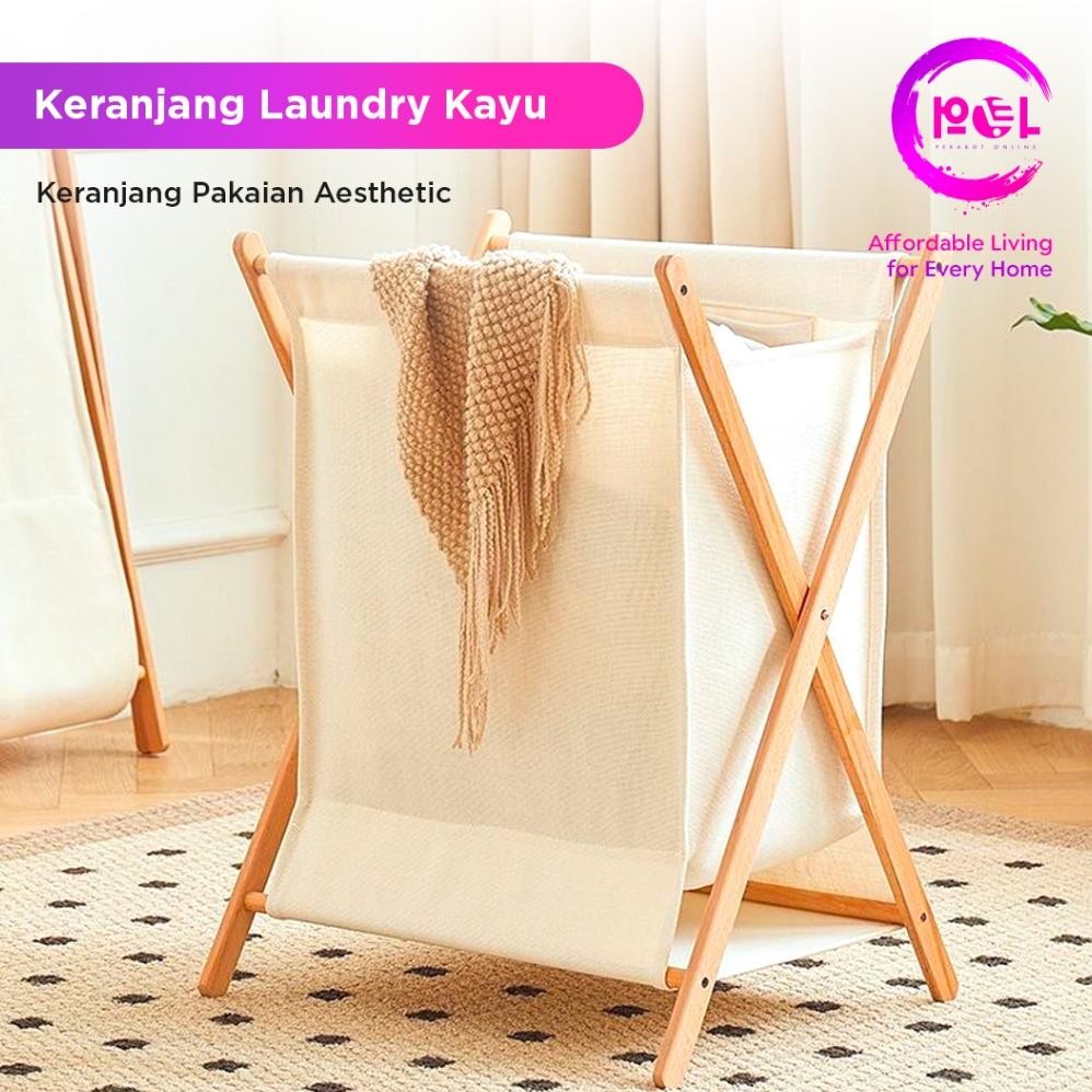 Keranjang Baju Kotor Kayu Estetik | Laundry Bag Basket | Keranjang Laundry IKEA