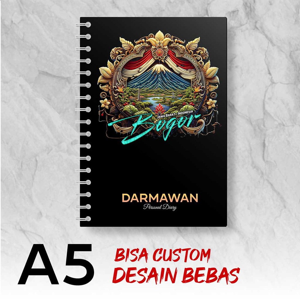 

Blocknote A5 Notebook Custom BOGOR - JAWA BARAT Desain Bebas - Spiral Kawat - BGRX3