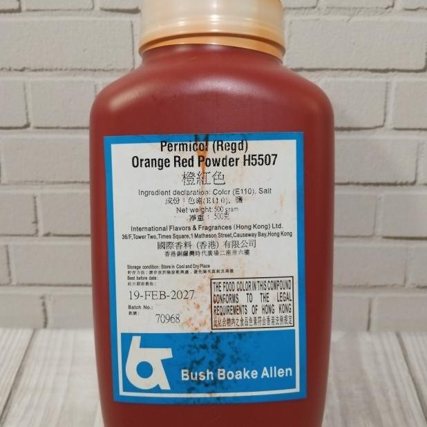 

bush boake allen pewarna makanan orange red powder H5507 ( 500 GR )