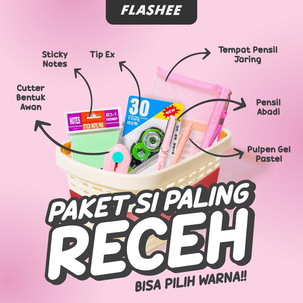 

t-56 Flashee Paket Alat Tulis Sekolah 6IN1 Back To School Tempat Pensil Set Hemat