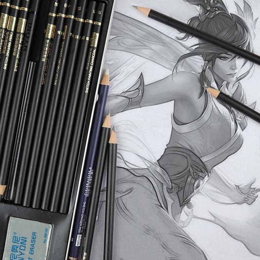 

bas-12 Set 29pcs Lukis Sketsa Lengkap Paket Drawing Pencil Gambar Metal Tin Box Pensil Gambar Hemat