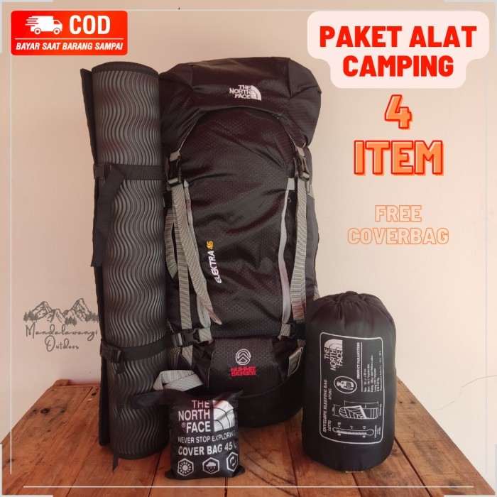 READY PAKET LENGKAP TAS GUNUNG 45L+RC+MATRAS+SLEEPINGBAG TERHEMAT