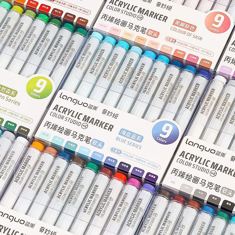 

rq-56 SURABAYA Winzige set 9pcs drawing brush pen warna warni acrylic markers spidol pen calligraphy brush lettering kaligrafi coloring markers Premium