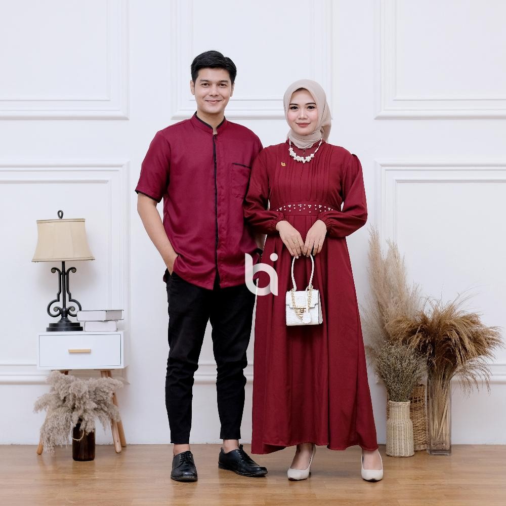Best Seller Couple Gamis Pasangan Muslim Kekinian Reline Batik Irfana Up To Ld 120 Jumbo Ter-46
