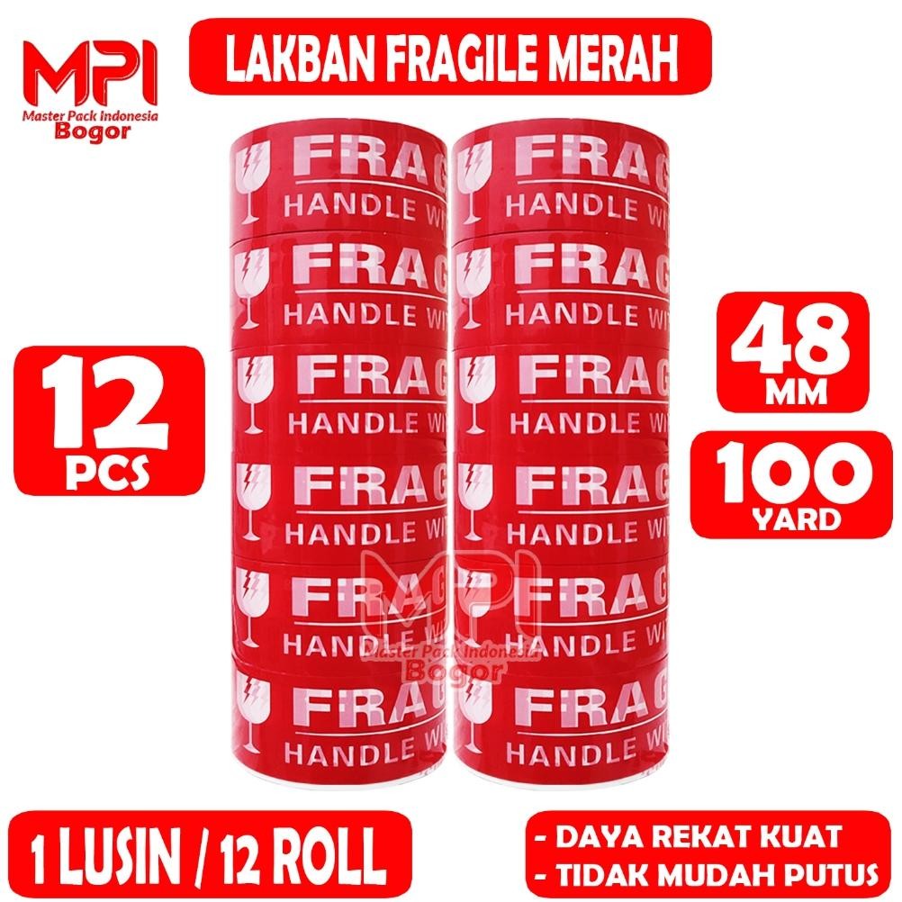 

Terlaris 1 Lusin [ Isi 12 ] Lakban Fragile Merah 48 Mm X 100 Yard - Handle With Care Jangan Di Banting - Mpi Terlaris