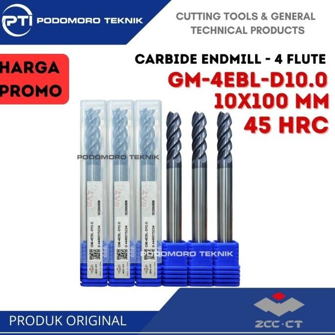 Endmill Carbide 10X100L Merek Zcc-Ct 45 Hrc Endmill Zcc-Ct Kualitas Premium
