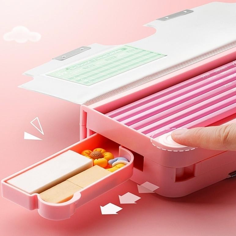 

er-79 [COD] Kotak Alat Tulis Anak Perempuan/Kotak Pensil Pola Kartun/Kotak Pensil Plastik Dua Lapis Multifungsi/Cocok untuk Anak Laki-laki dan Perempuan Usia 5-12 Tahun Berkualitas