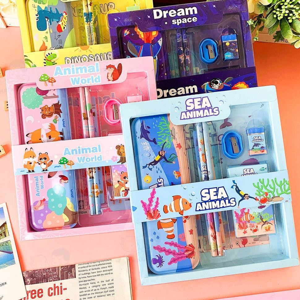 

fgk-45 Hannei 6 In1 Kotak Pensil Anak Sd Alat Tulis Set Kartun Stationery Set Lengkap Tempat Pensil Set Hemat