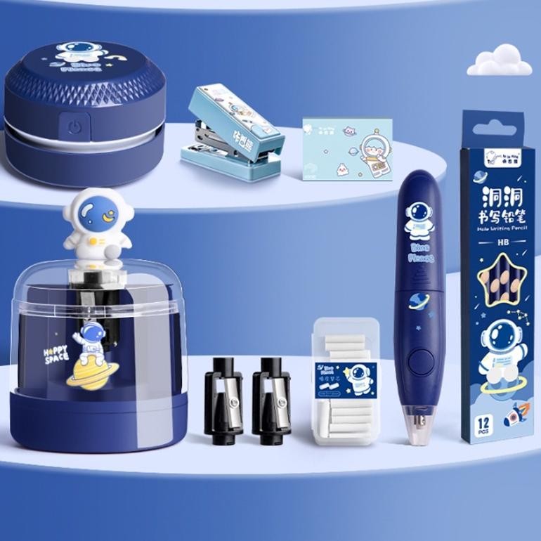 

hj-45 CT Sunlight Electric Stationery Set / Set Alat Tulis Elektrik Rautan Penghapus Vacuum Pensil 11 In 1 Berkualitas
