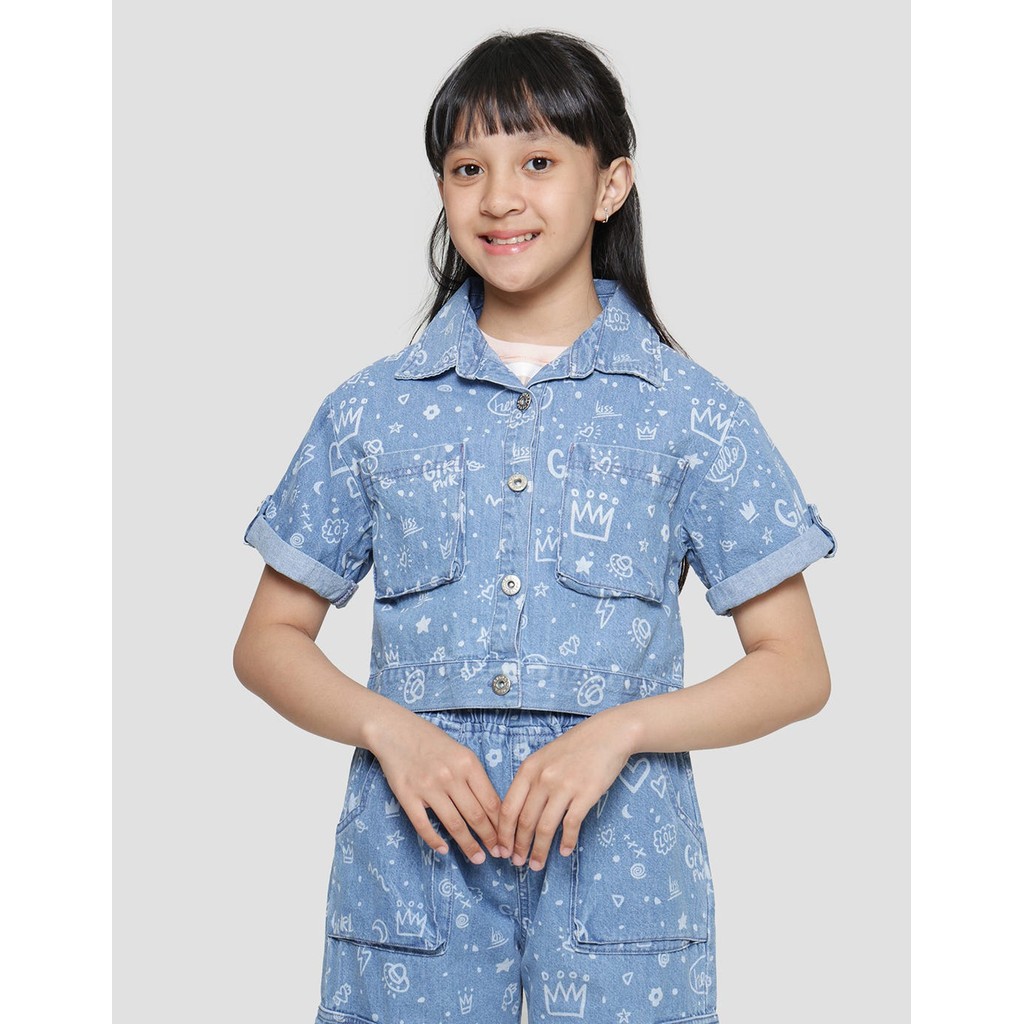 Nevada Crop Full Print Denim Jaket Anak Perempuan 120924895