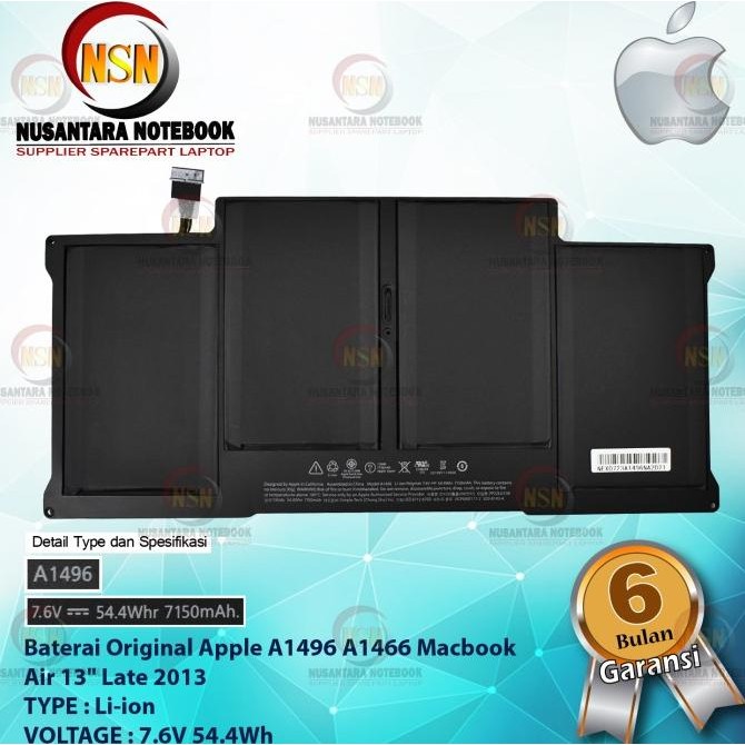 Baterai Original Apple A1496 A1466 Macbook Air 13" Late 2013