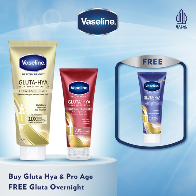 Buy Vaseline Gluta Hya Flawless Bright 330ml + Gluta Hya Pro Age 200ml Free Gluta-Hya Overnight 200m