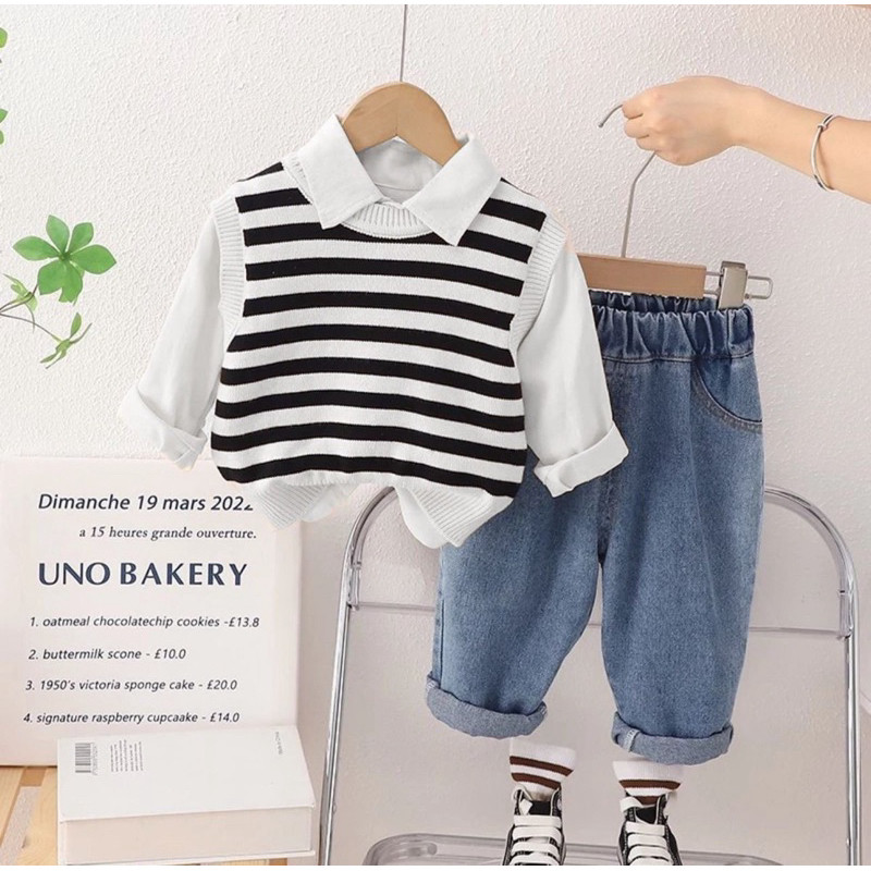 Setelan Anak Laki2 Baju Celana Pria Satu Stell Trendy Fashion Anak2 Setcelan Terbaru 2024 Atasan Baw