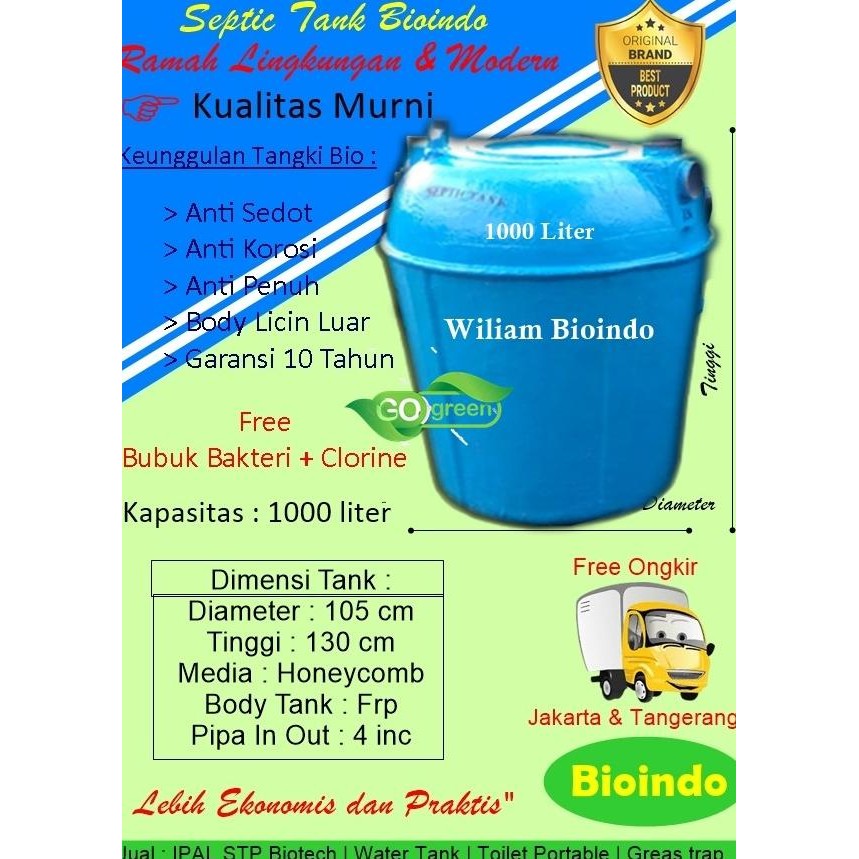 Septic Tank 1000 Liter, Biotech, Biotank, Biofil, Bioindo, Tangki Bio