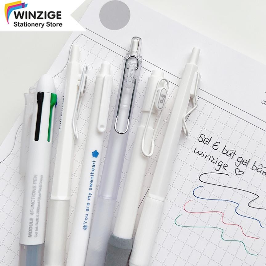 

VE29 Winzige MURA 6pcs pulpen gel 0.5mm 0.38mm pulpen aesthetic retractable gel pens pen mekanik tinta hitam Viral