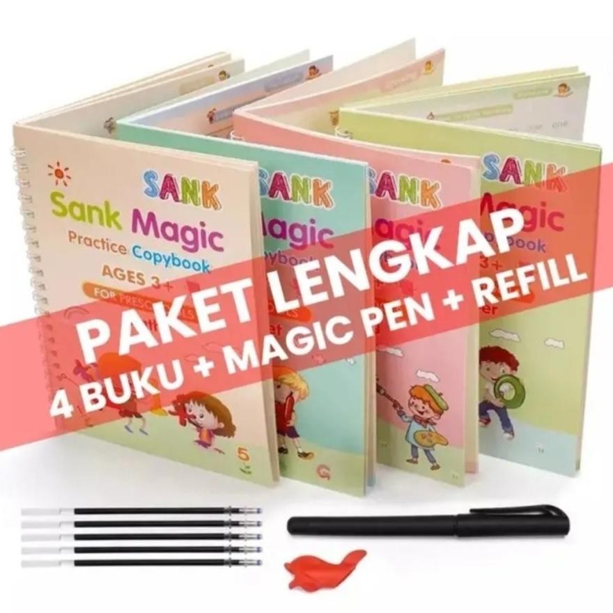 

lij-56 1 Set Dapat 4 Buku Pena Magic Practice Book Belajar Alfabet Lukisan Aritmatika Original