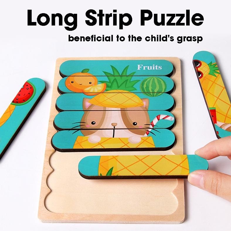 Hot Sale Geetoy Montessori Mainan Edukasi Strip Ganda Mainan Puzzle Kayu 3D Untuk Anak Berkualitas