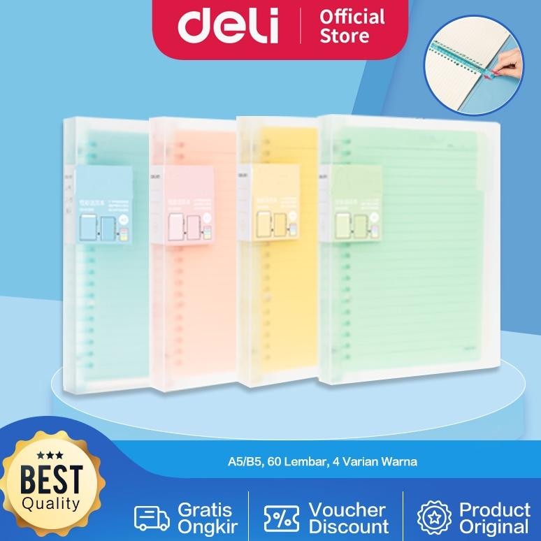 

tg-342 Deli Buku Vivid Lose Leaf Binder A5/B5 60 Halaman Warna Pastel QHA560 QHB560 Terlaris