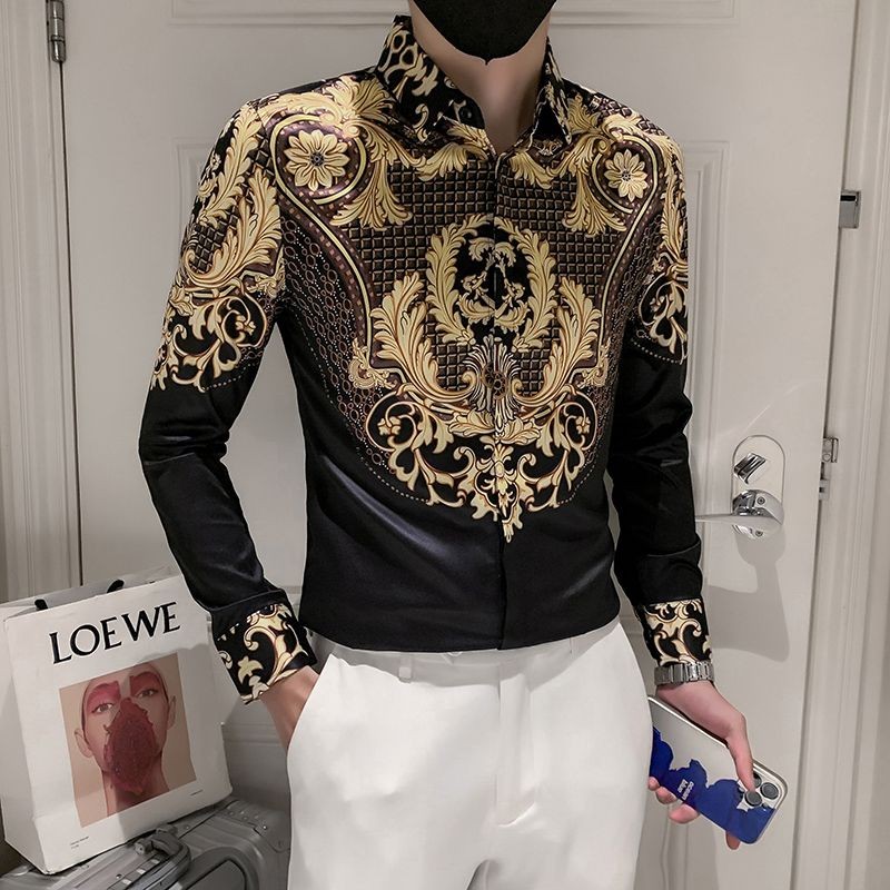 Fashion Baju Lengan Panjang Pria, Baju Motif Totem Pribadi Gaya Korea, Baju Lengan Panjang untuk Pri