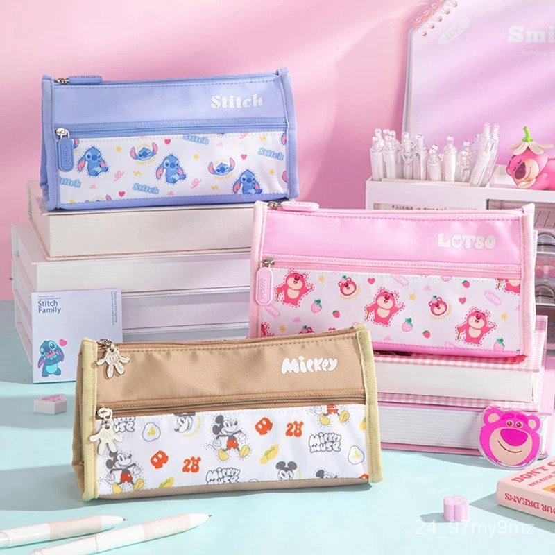 

Disney Bilayer Pencil Case Cartoon Stitch Lotso Mickey Large Capacity Student Pen Box Pencils Bag Stationery Box School Supplies 39J3