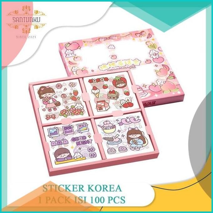 

STICKER KOREA 1 PACK ISI 100 PCS MOTIF KARTUN [SANTUNKU] 140BZ4 suku