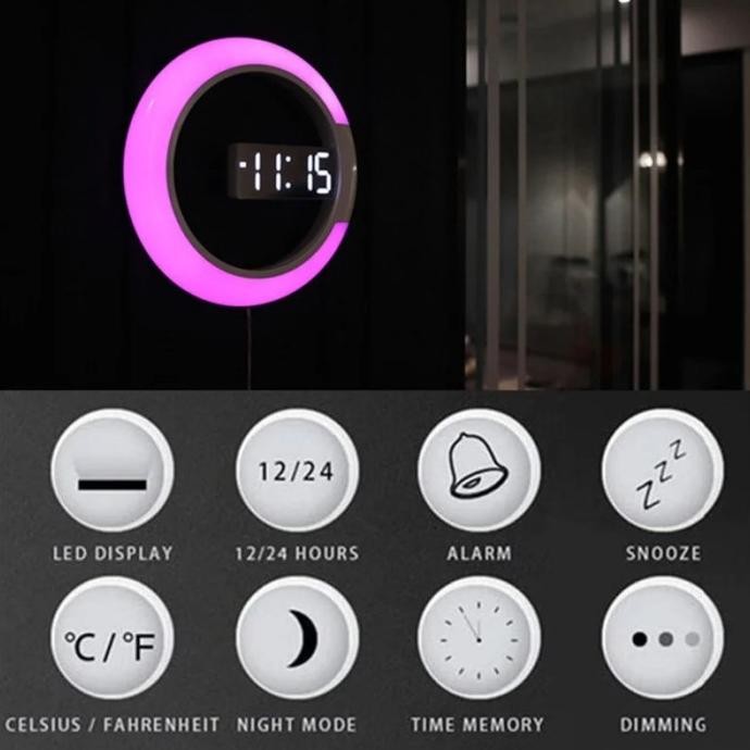 

Jam Dinding Digital Alarm LED Warna 3D Meja Modern Remote Control Glm