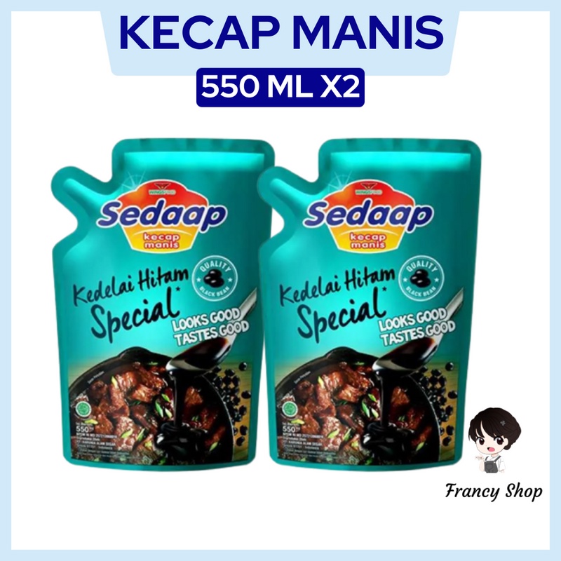 

Paket Twinpack Kecap Manis Sedaap Kedelai Hitam Special 550 ml x2 Pcs
