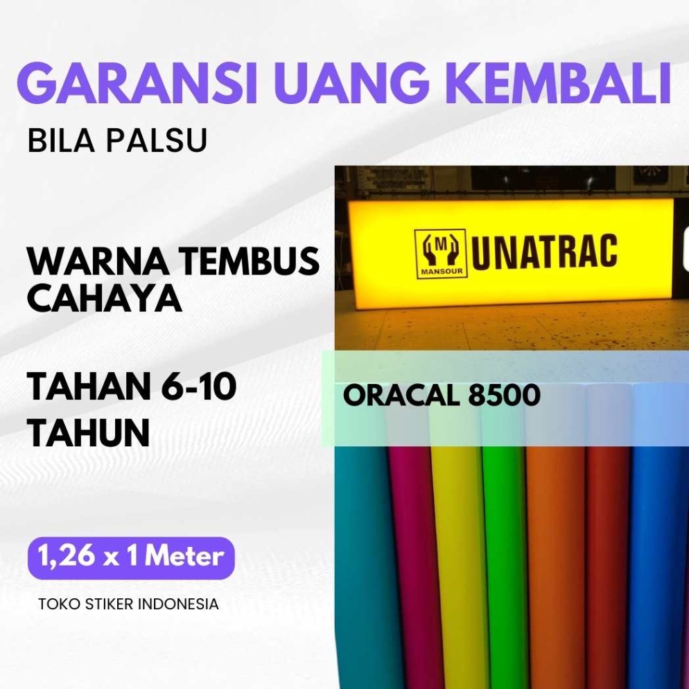 

Paling Popular.. Oracal Stiker 8500 Translucent 1 Meter ikA