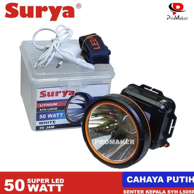 Senter Kepala LED Surya 50 Watt SYH L505R Water Resistant Cahaya Putih