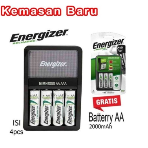 New Charger Energizer Maxi AA / AAA + 4 Baterai AA 2000 mAh Energizer Maxi Terlaris