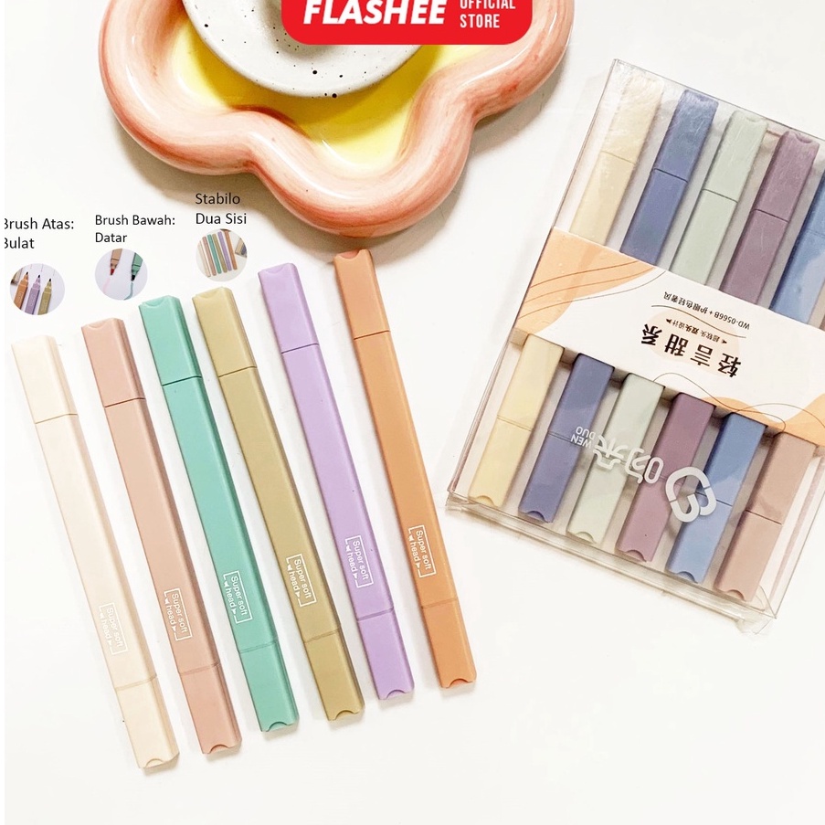 

Terlaris'COD Highlighter Pastel 2 Sisi Marker Dual Double Aestetik Korea 2in1 Sketch Marker Pen Art