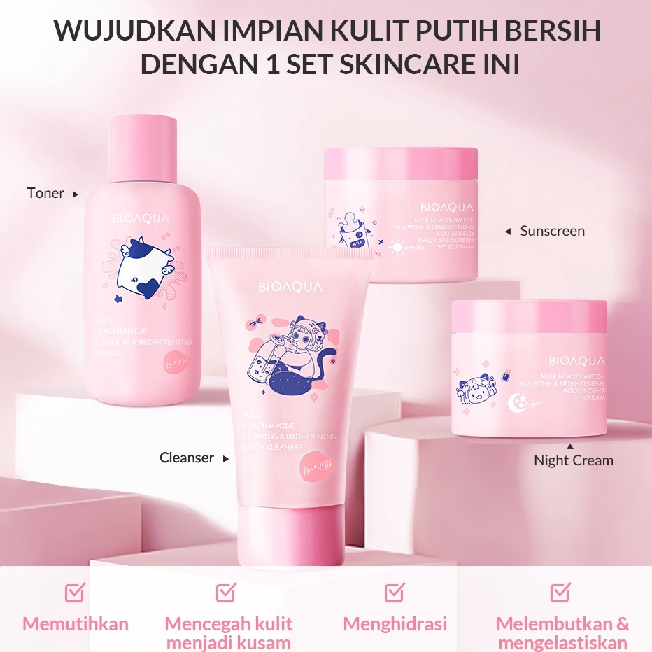 Kirim Langsung *RM* BIOAQUA 4pcs Skincare Paket Niacinamide Glowing & Brightening / Tea Tree Oligope