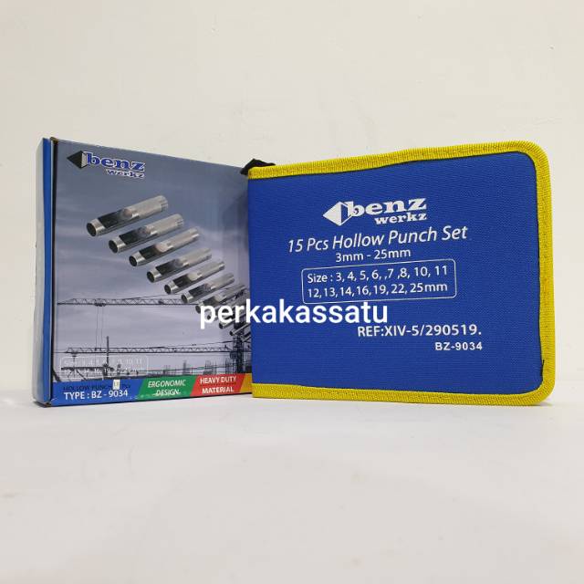PON LUBANG SET 15PCS BENZ WERKZ BZ-9034 HOLLOW PUNCH SET 15 PCS