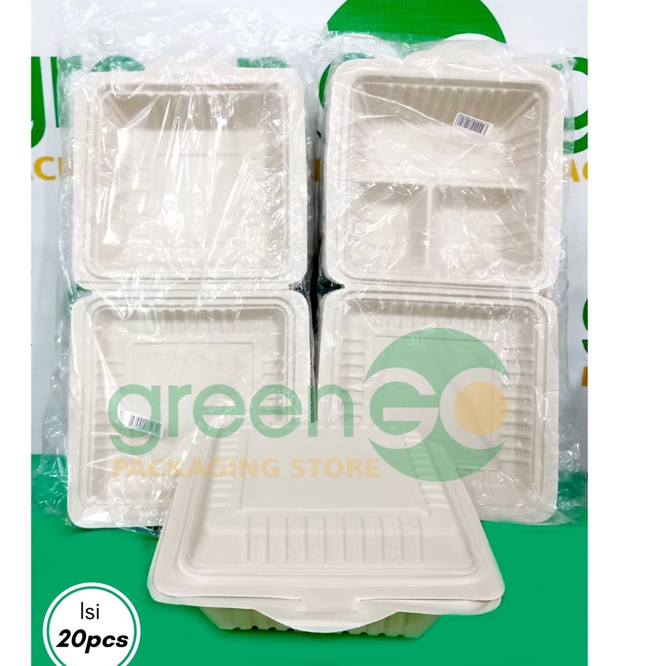 ✪WBf MEAL BOX POLOS SEKAT 3 ISI 20PCS 18CM UKURAN SEDANG MEDIUM BAGASSE KOTAK LUNCH BOX KOREAN CAKE 
