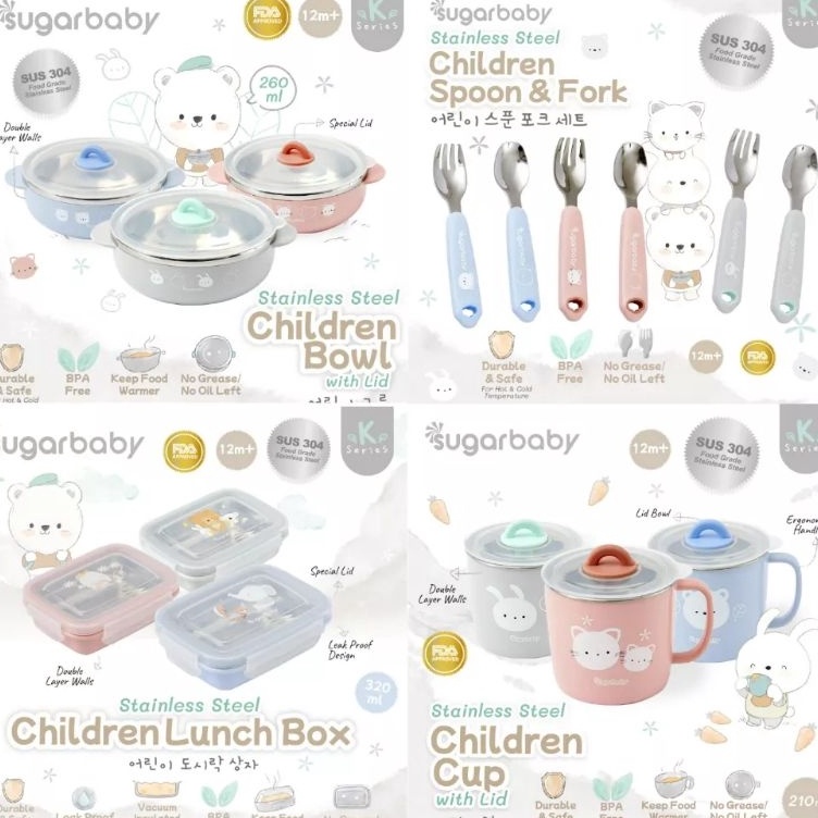 ☋HcC sugar baby stainless steel children lunch box / cup / spoon&fork/ bowl kotak nasi / gelas / man