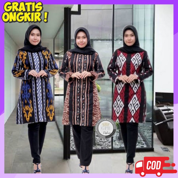 Tnik Batk Kerja Casual Bsju Atasan Tonik Fashion Wanita Yunik Perempuan Gaya Baru Runik Batek Cewe C
