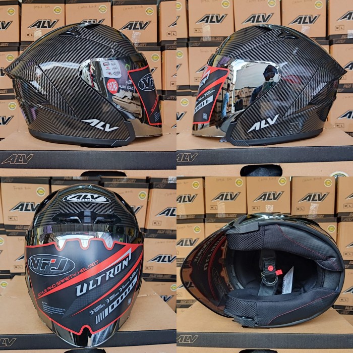 Helm Half Face Alv Ultron Motif Carbon Black Glossy Alv Original