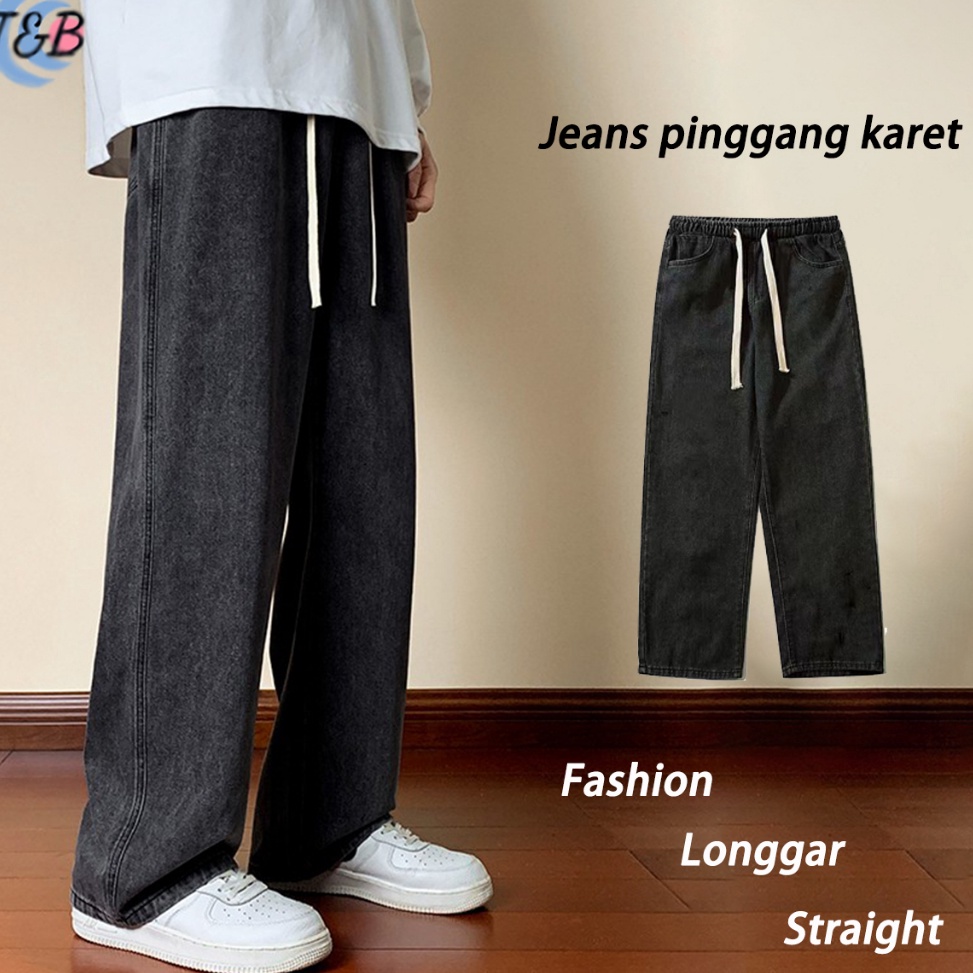 [GIT] Celana jeans pria Jeans pinggang karet korean style loose pants kulot pria celana panjang cowo