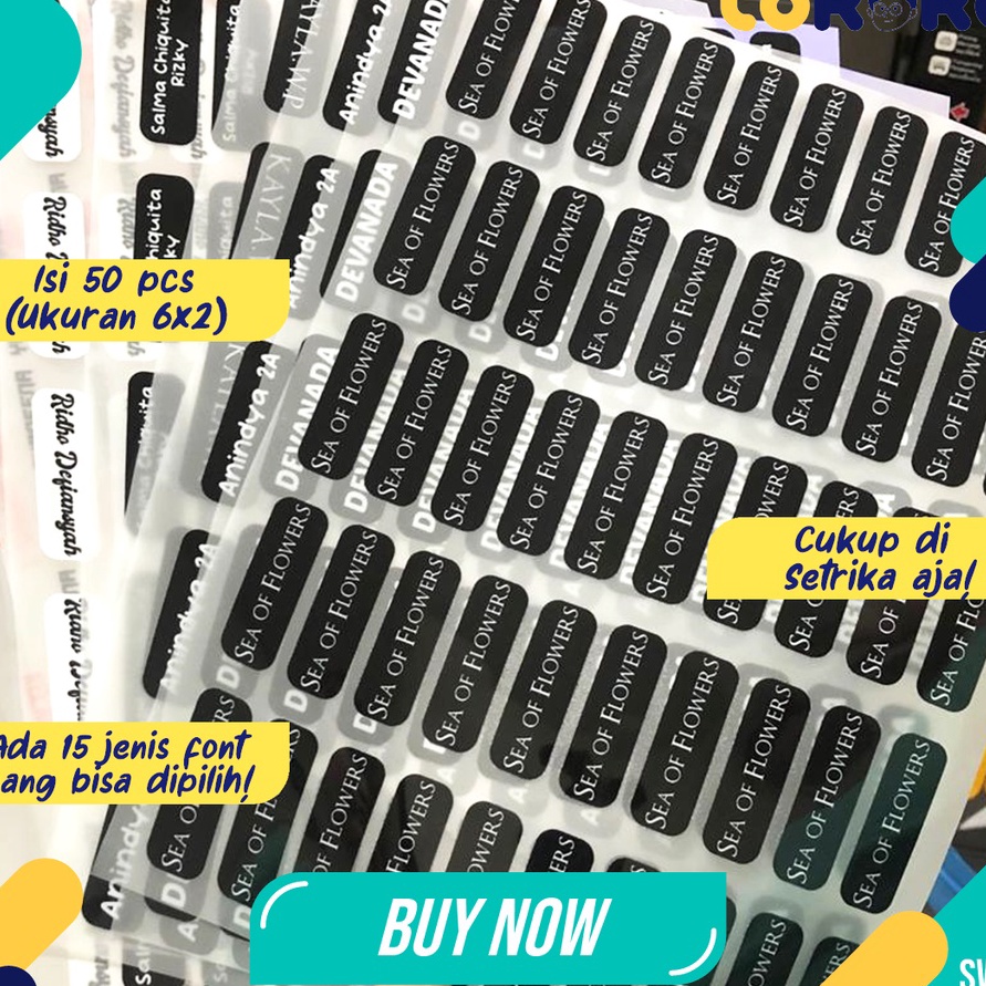 

[A3♫/I㊚] Stiker Nama Label Printing DTF per 50 pcs Sablon Setrika Satuan Bebas Font untuk Kain Kaos Hijab Celana Kolor Murah Anti Luntur/ pasti.dikiriim..!