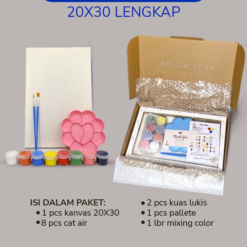 

(PH㊖.T✪> Kanvas lukis putih 20x30 cm lengkap dengan 8 cat air akrilik palet dan 2 pcs kuas flat & round Set melukis lengkap paket lengkap melukis mewarnai canvaspaliing.laris.!