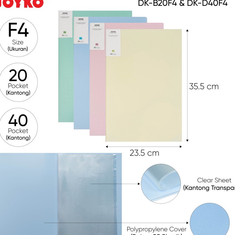 

[❤ N❣2J) Document Keeper Clear Holder Map File / Folder JOYKO DK F4 Pastel/ amanahh..!