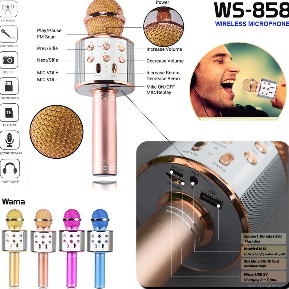 ' Mic Karoke WS 858 - Mic Bluetooth Karoke - Mic WS-858 e Promo ϟ.